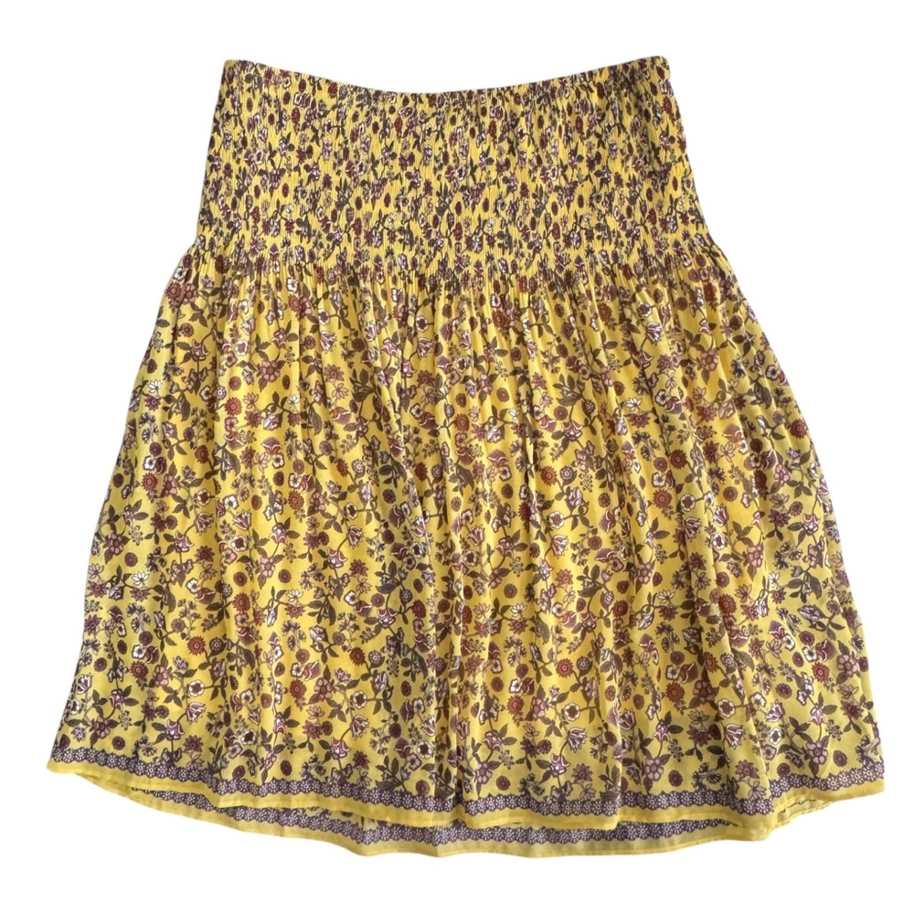 NEW Max Studio Floral Pleated Mini Skirt Gold Yellow XS Boho Cottagecore Retro - Picture 6 of 14